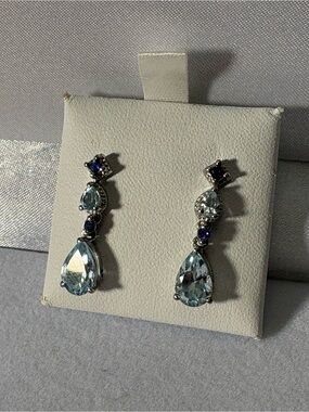 Karis - Sterling Silver Aquamarine Teardrop Drop Earrings